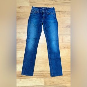 7 FOR ALL MANKIND straight leg kimmie jeans, medium blue wash, size 28.